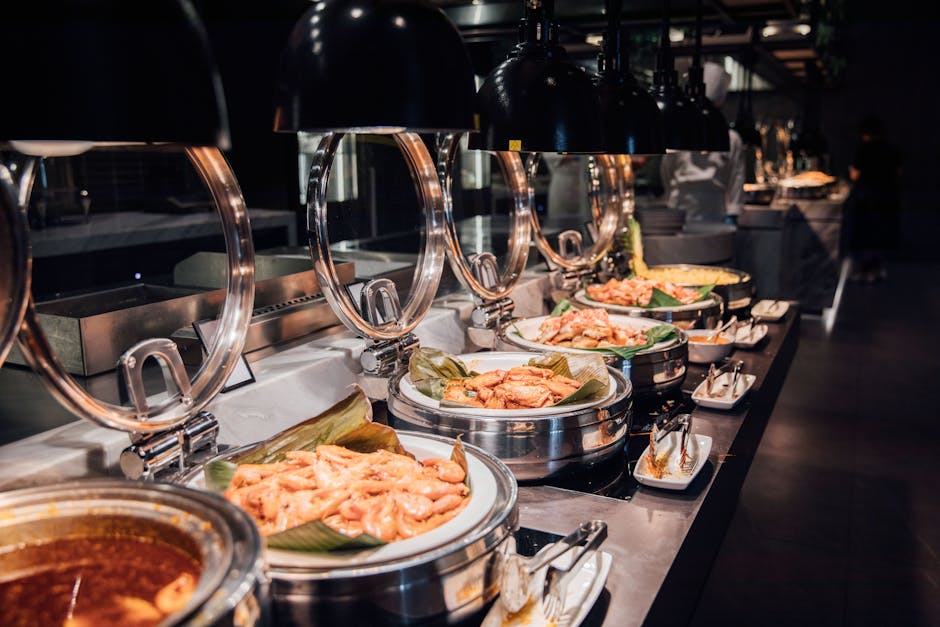 Elegant and abundant buffet food station setup at an event